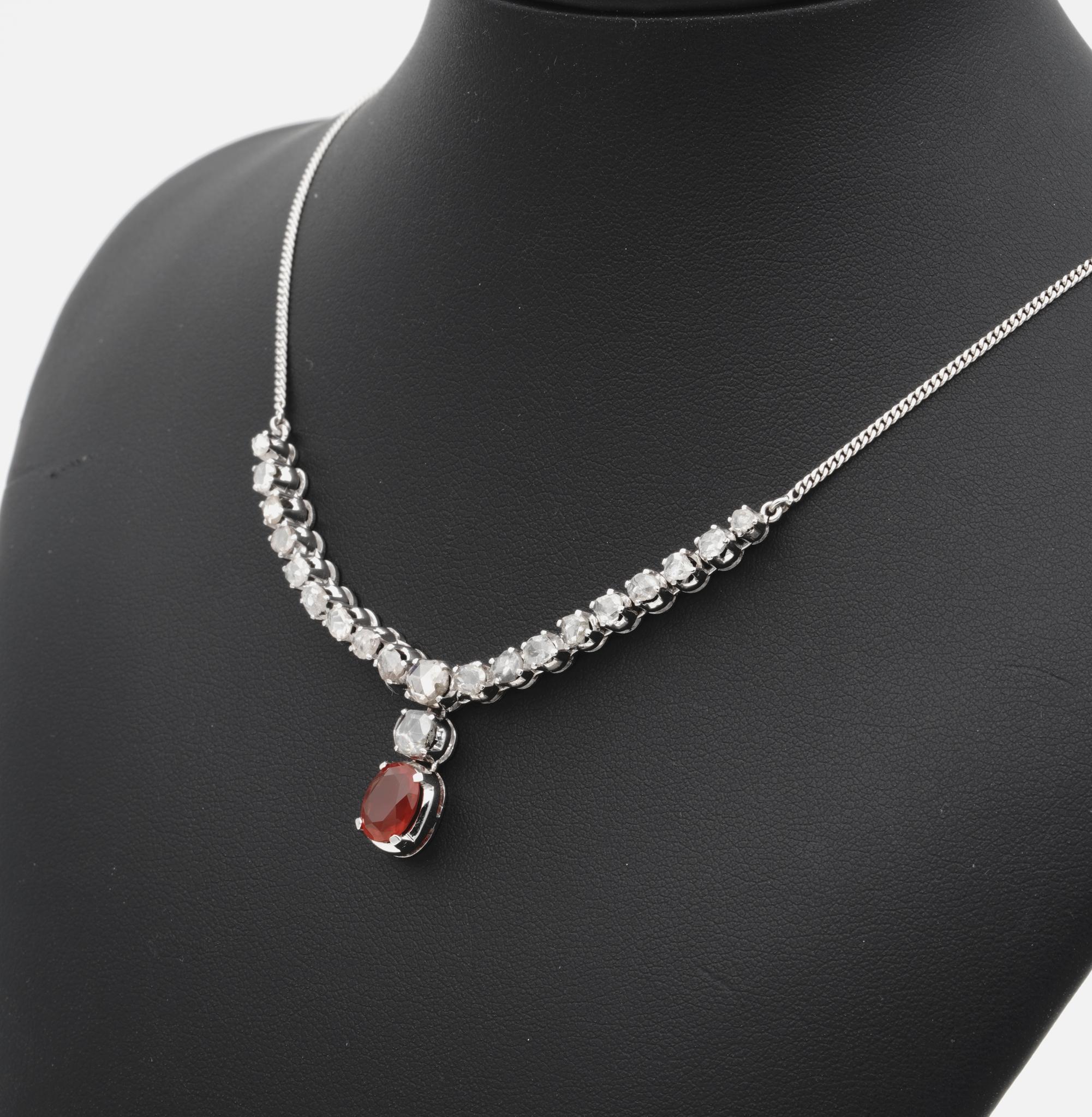 Art Deco Fire Opal Rose Cut Diamond Rare Necklace For Sale 2