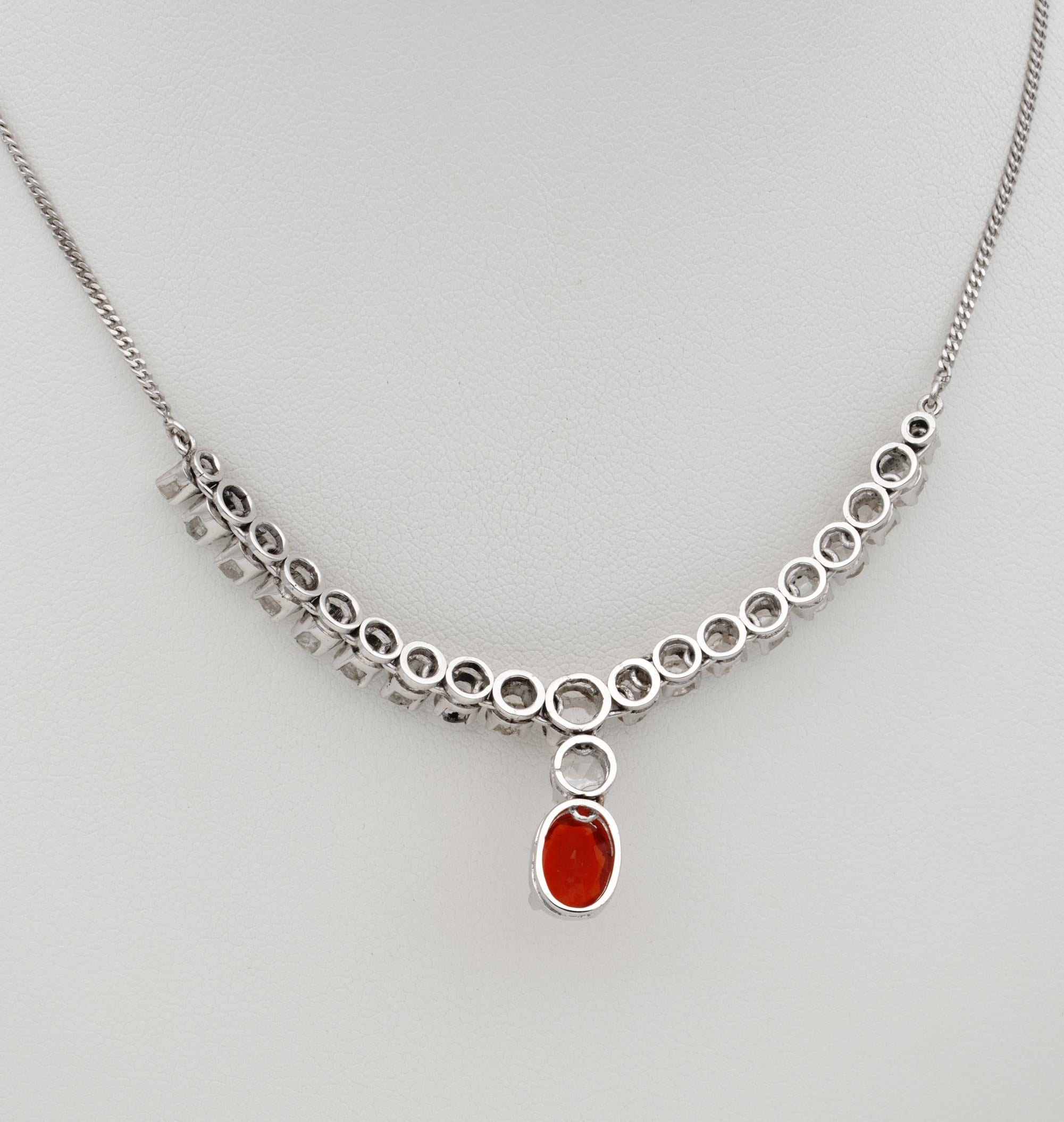 Art Deco Fire Opal Rose Cut Diamond Rare Necklace For Sale 3