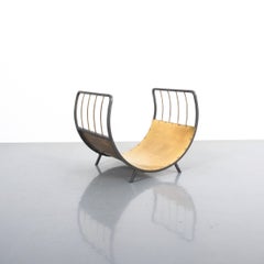 Art Deco Fire Wood Log Holder Brass Iron, circa 1930