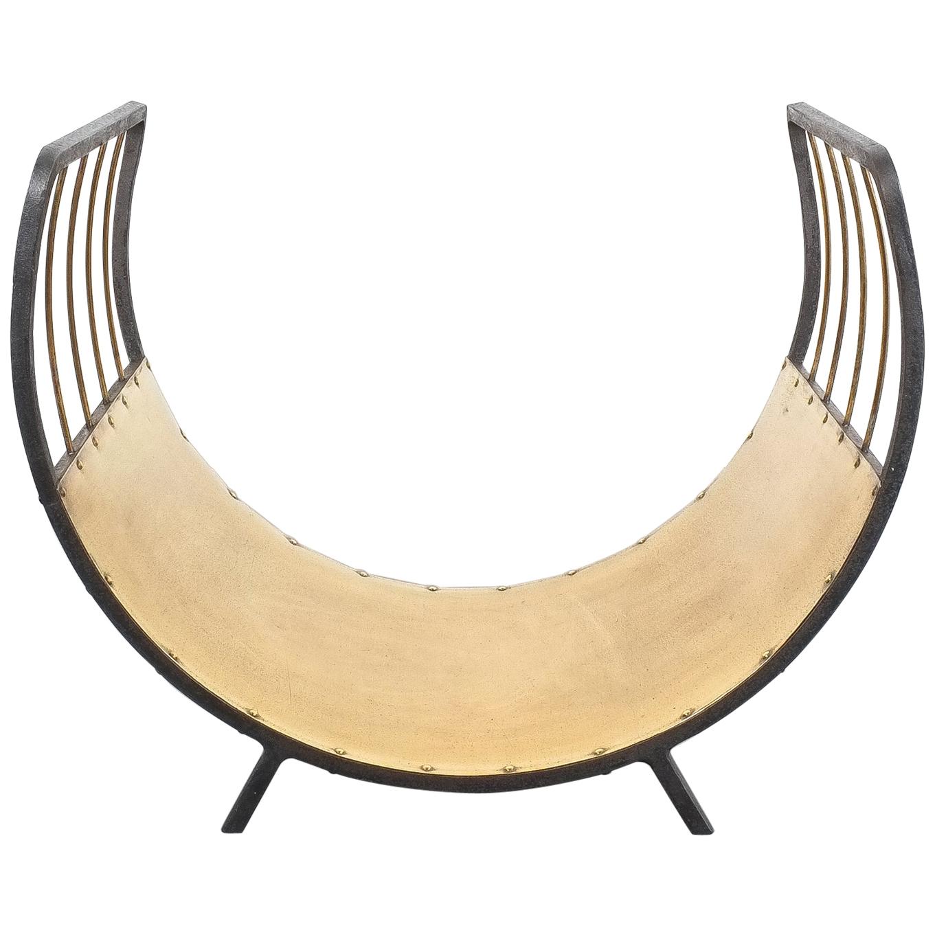 Art Deco Fire Wood Log Holder Brass Iron, circa 1930