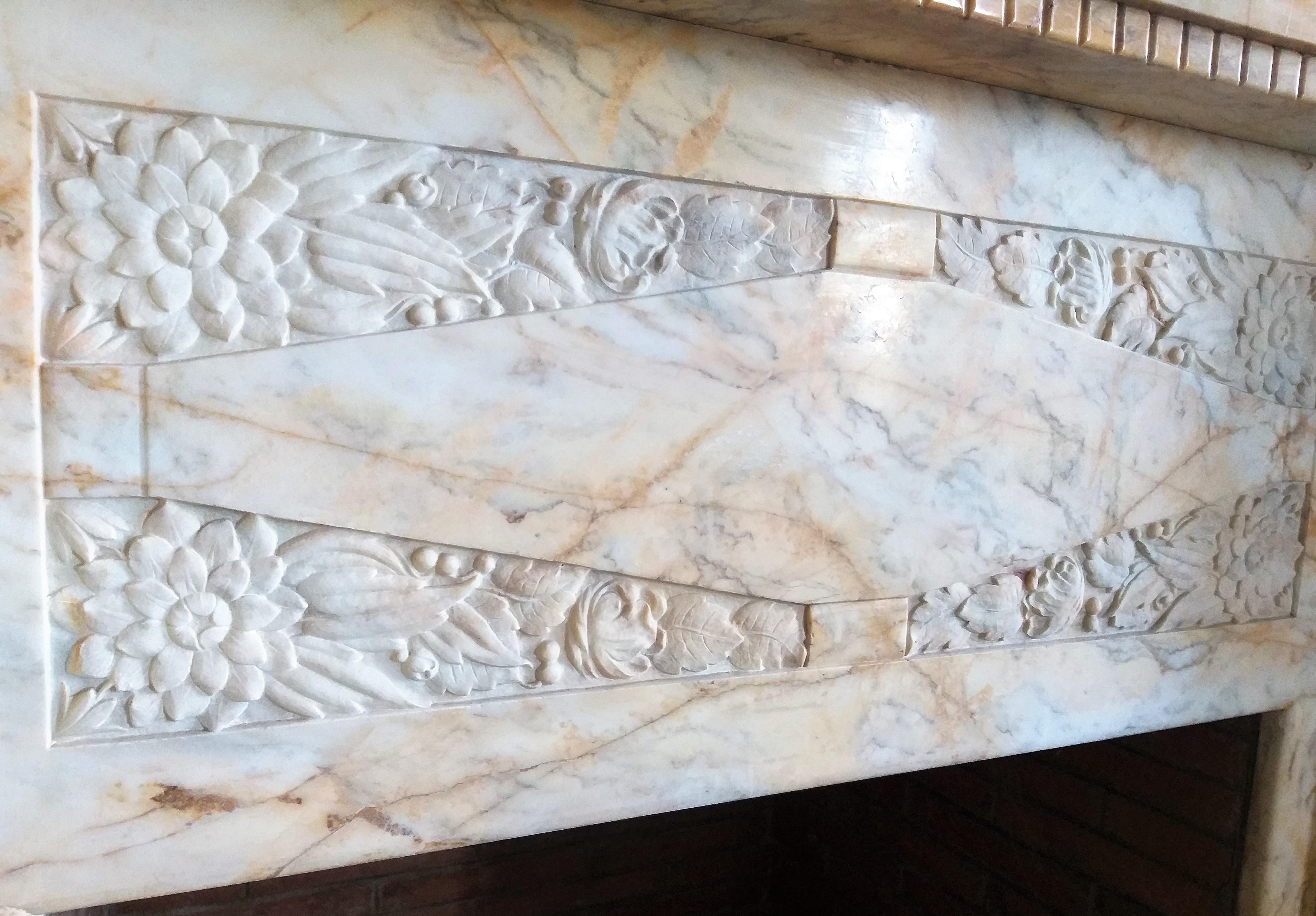 Marble Art Deco Fireplace, 1926 For Sale