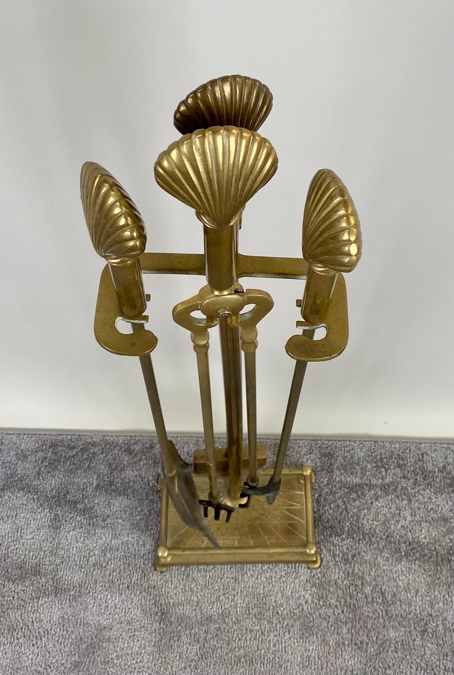Art Deco Fireplace Brass SeaShell Design Tools  For Sale 2
