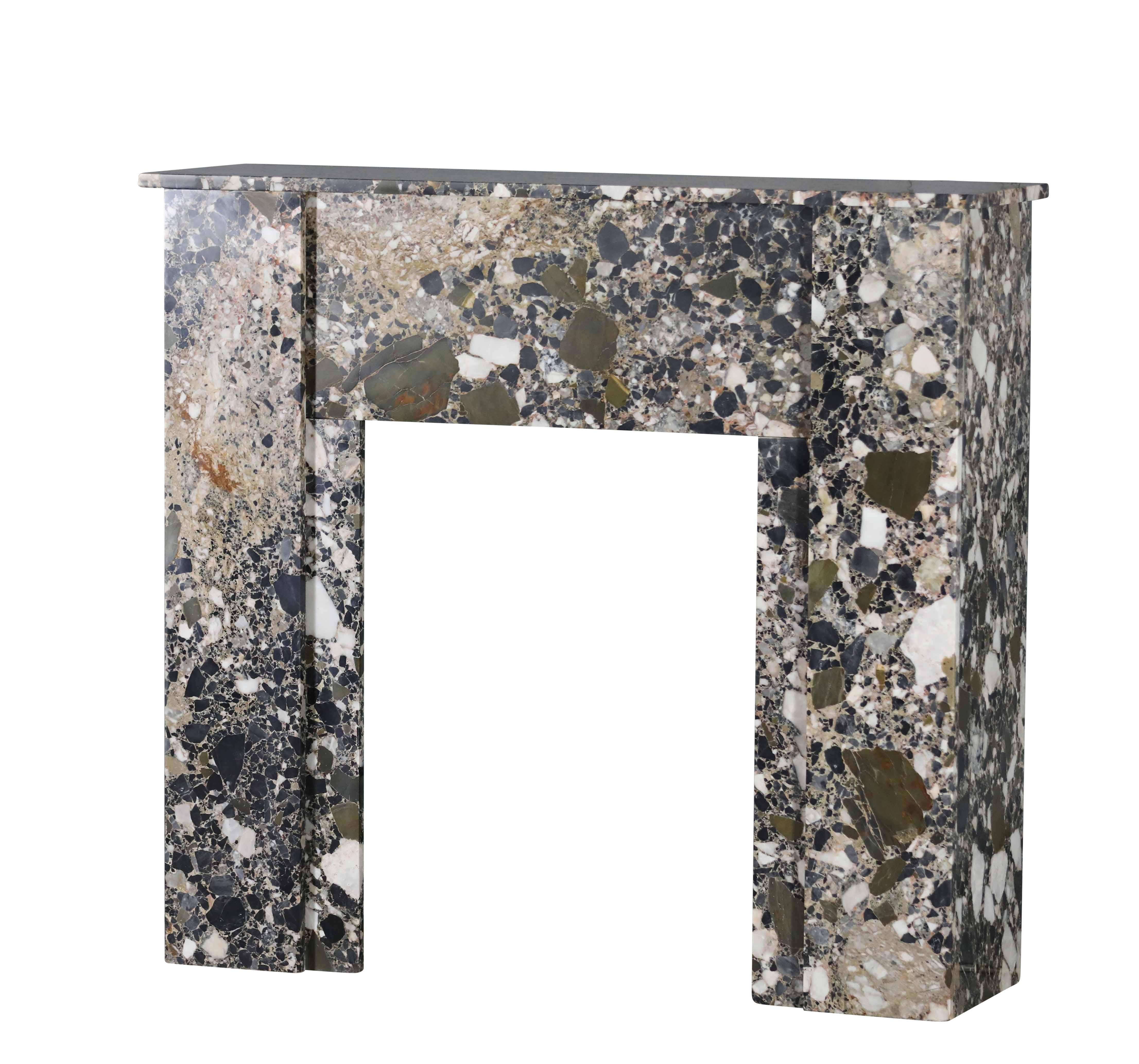 Art Deco Fireplace In Breccia Marble For Minimal Chic or Cosy Interior Design  For Sale 5