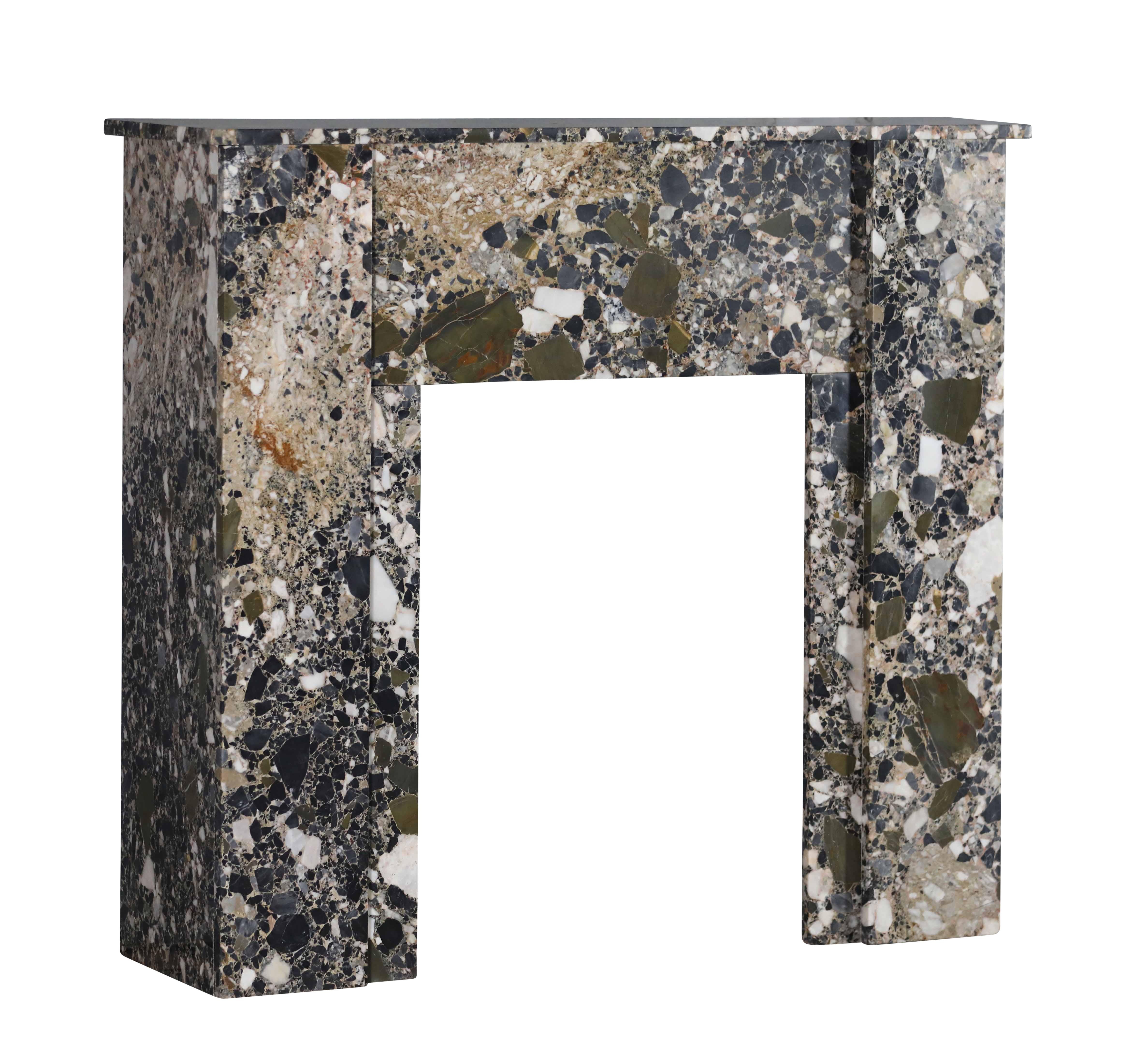 Art-Déco-Kamin aus Breccia-Marmor für minimalistisches Chic oder Cosy Interior Design  im Angebot 11