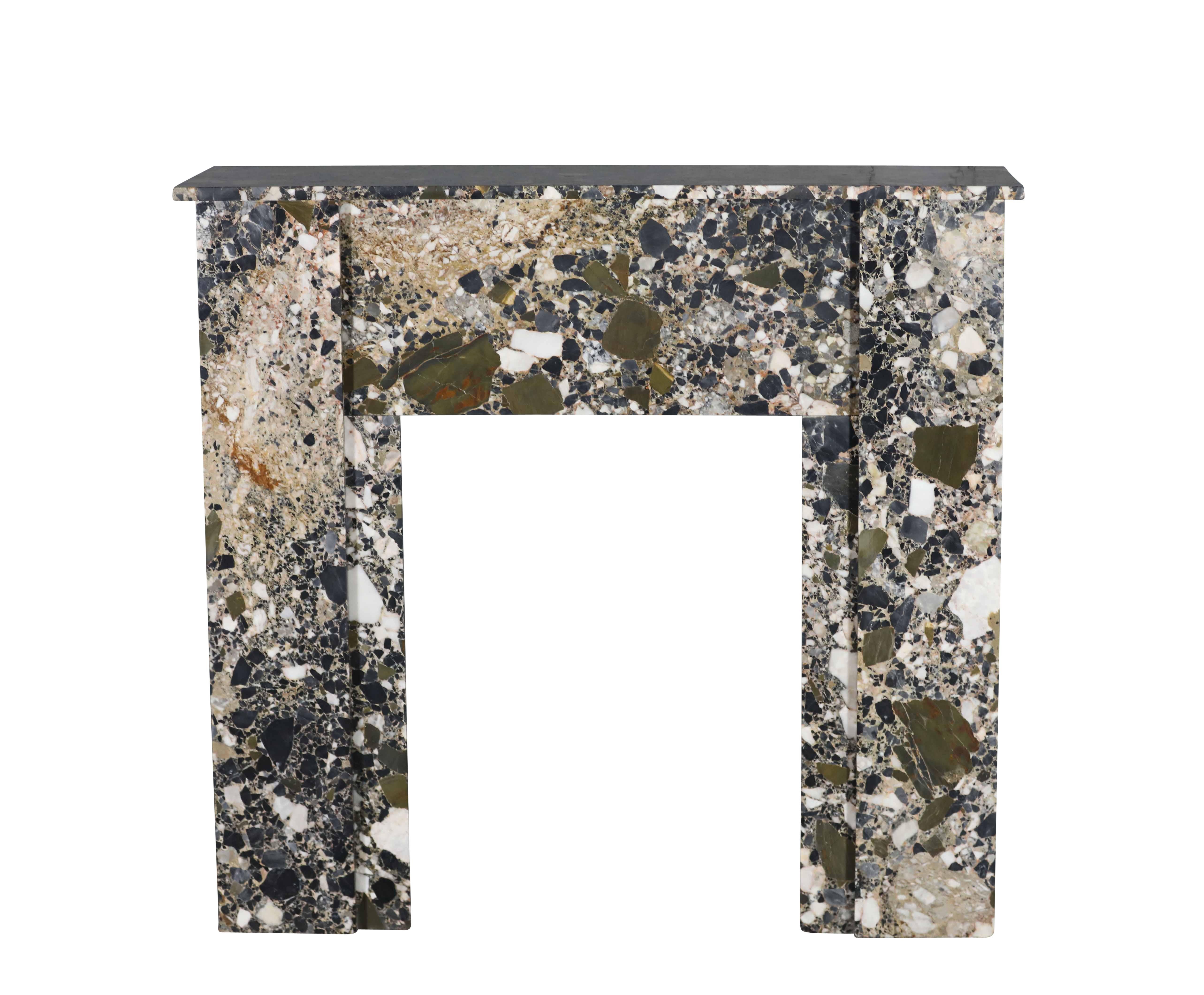 Polished Art Deco Fireplace In Breccia Marble For Minimal Chic or Cosy Interior Design  For Sale