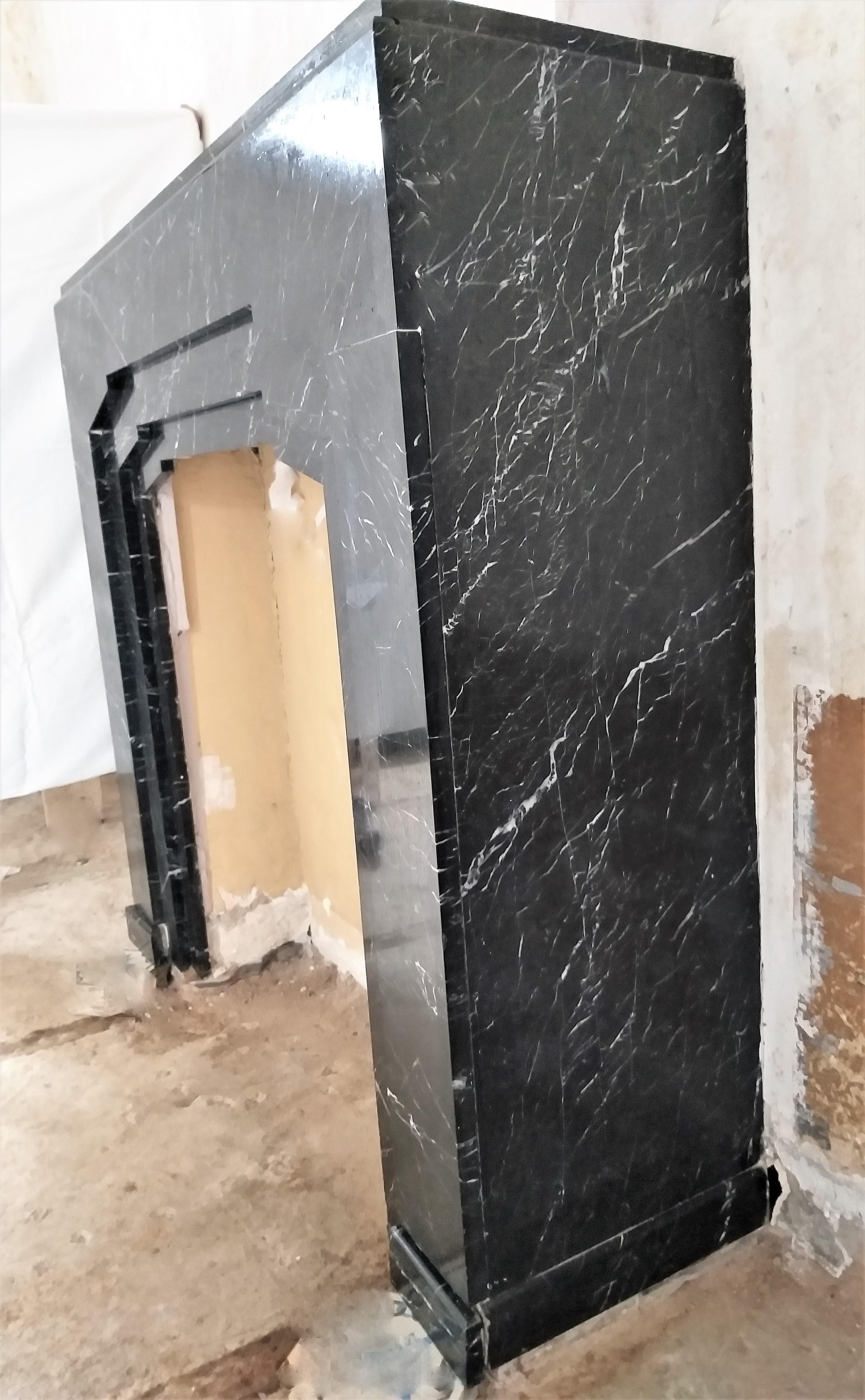 Belgian Art Deco Fireplace in Nero Marquina Marble For Sale
