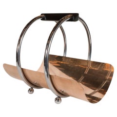 Vintage Art Deco Fireplace Log Holder Chrome and Copper by Leslie Beaton for Revere