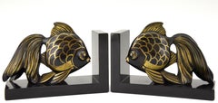 Art Deco Fish Bookends Jean Luc France 1930 on Marble Base