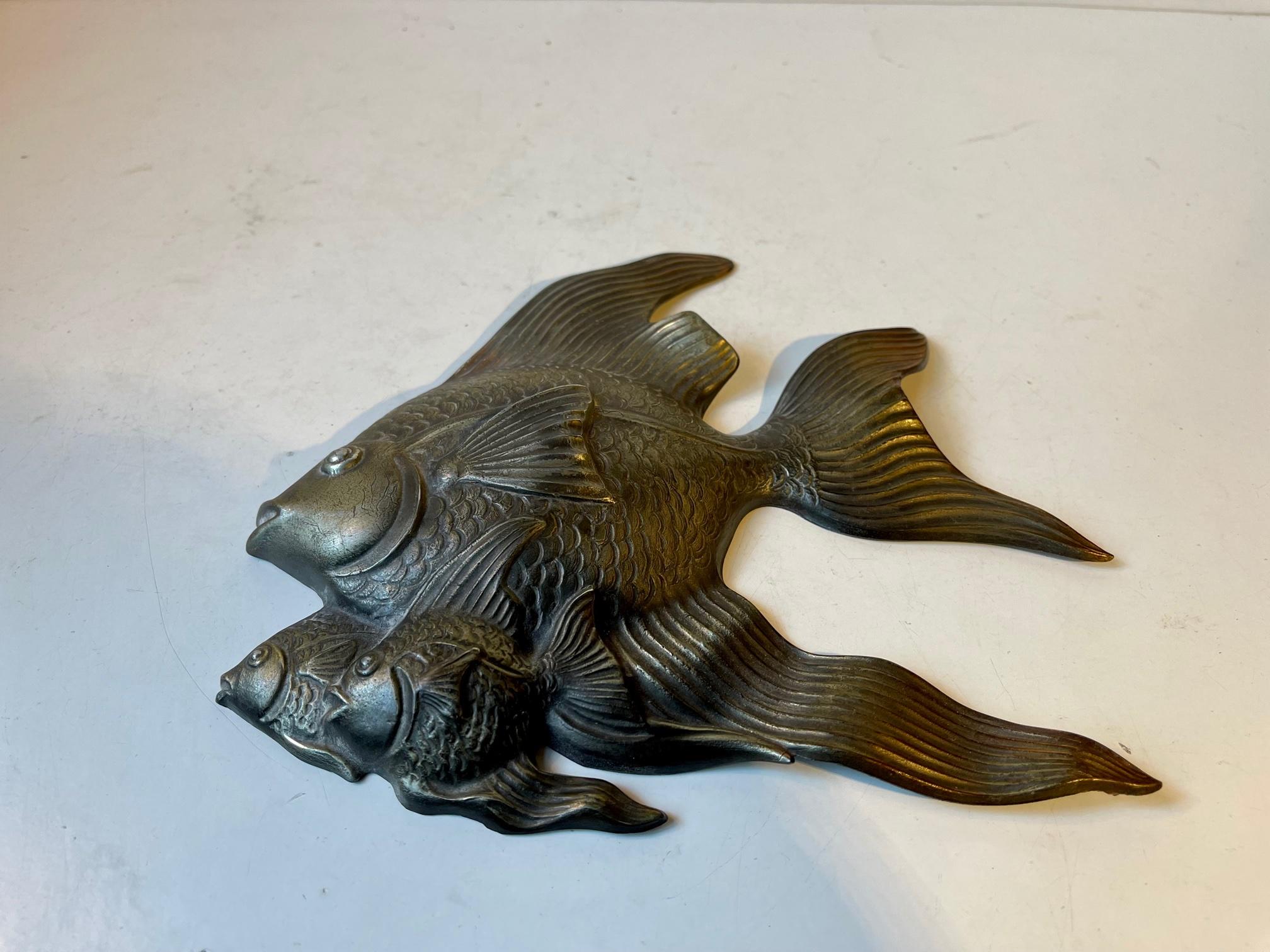 European Art Deco Fish Wall Sculpture in Disco Metal, 1930s