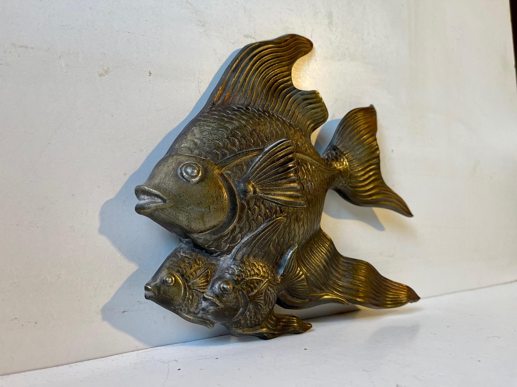 Art Deco Fish Wall Sculpture in Disco Metal, 1930s 1