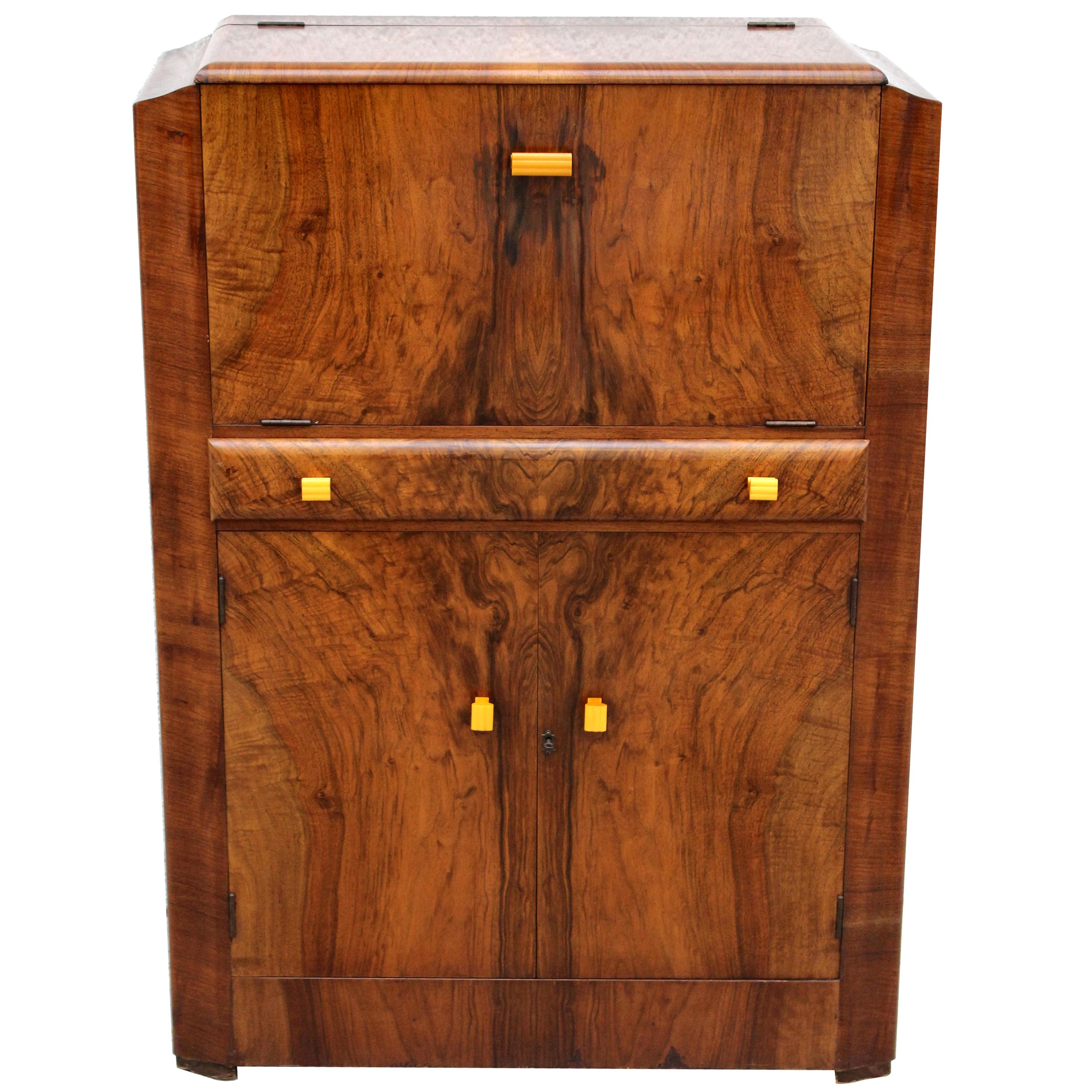 Art Deco Fitted Burr Walnut Cocktail Cabinet, circa 1930