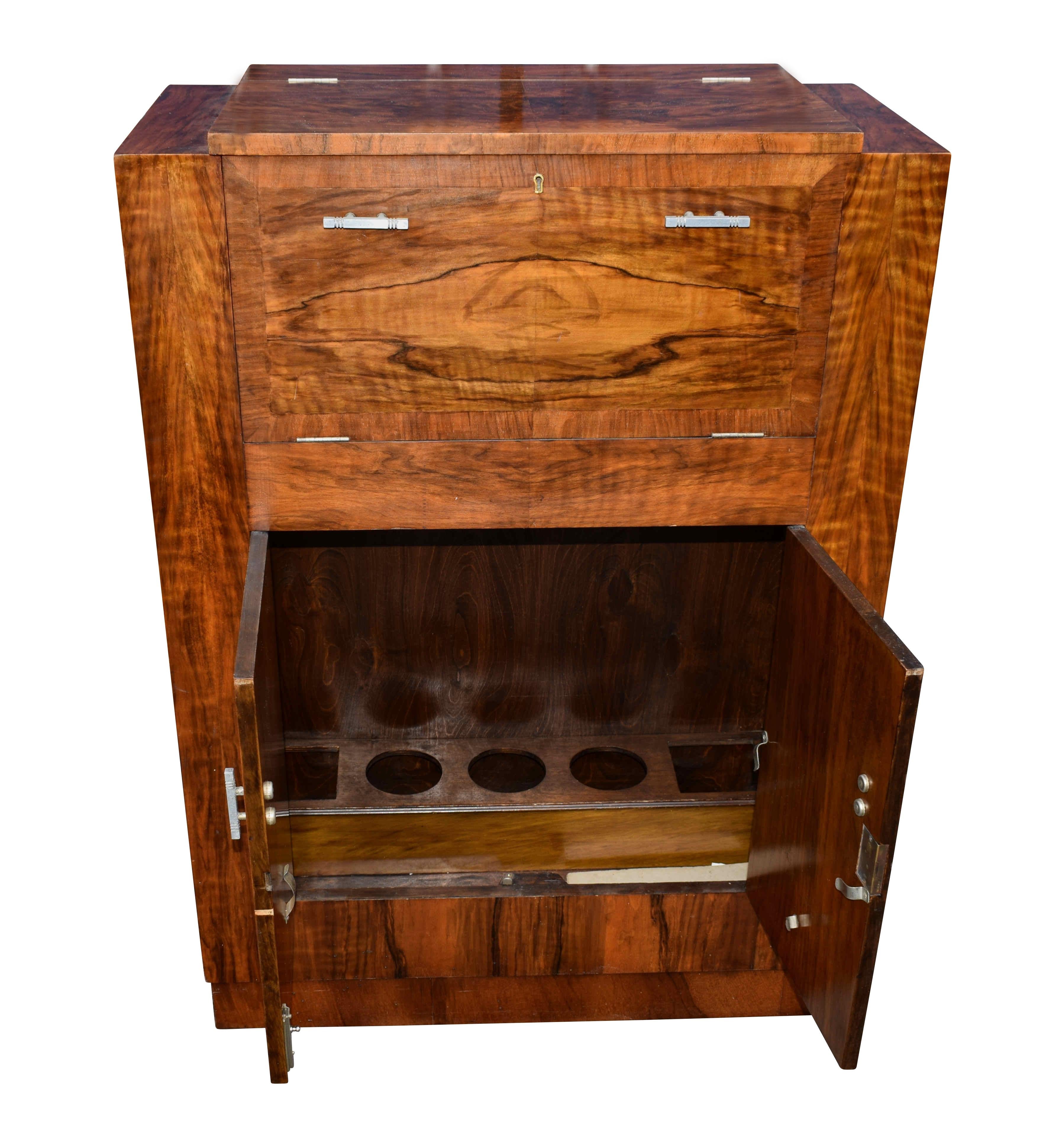 Art Deco Fitted Burr Walnut Cocktail Cabinet, circa 1930s In Good Condition In Devon, England