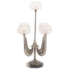 Art Deco Five-Branch Glass and Marble Table Lamp