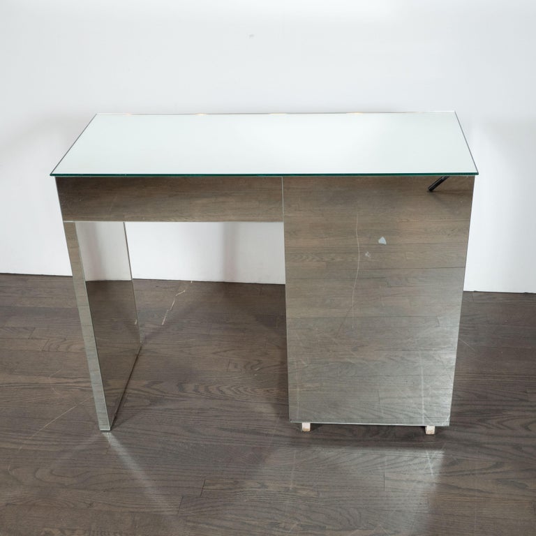 Art Deco FiveDrawer Mirrored Vanity with Square Lucite