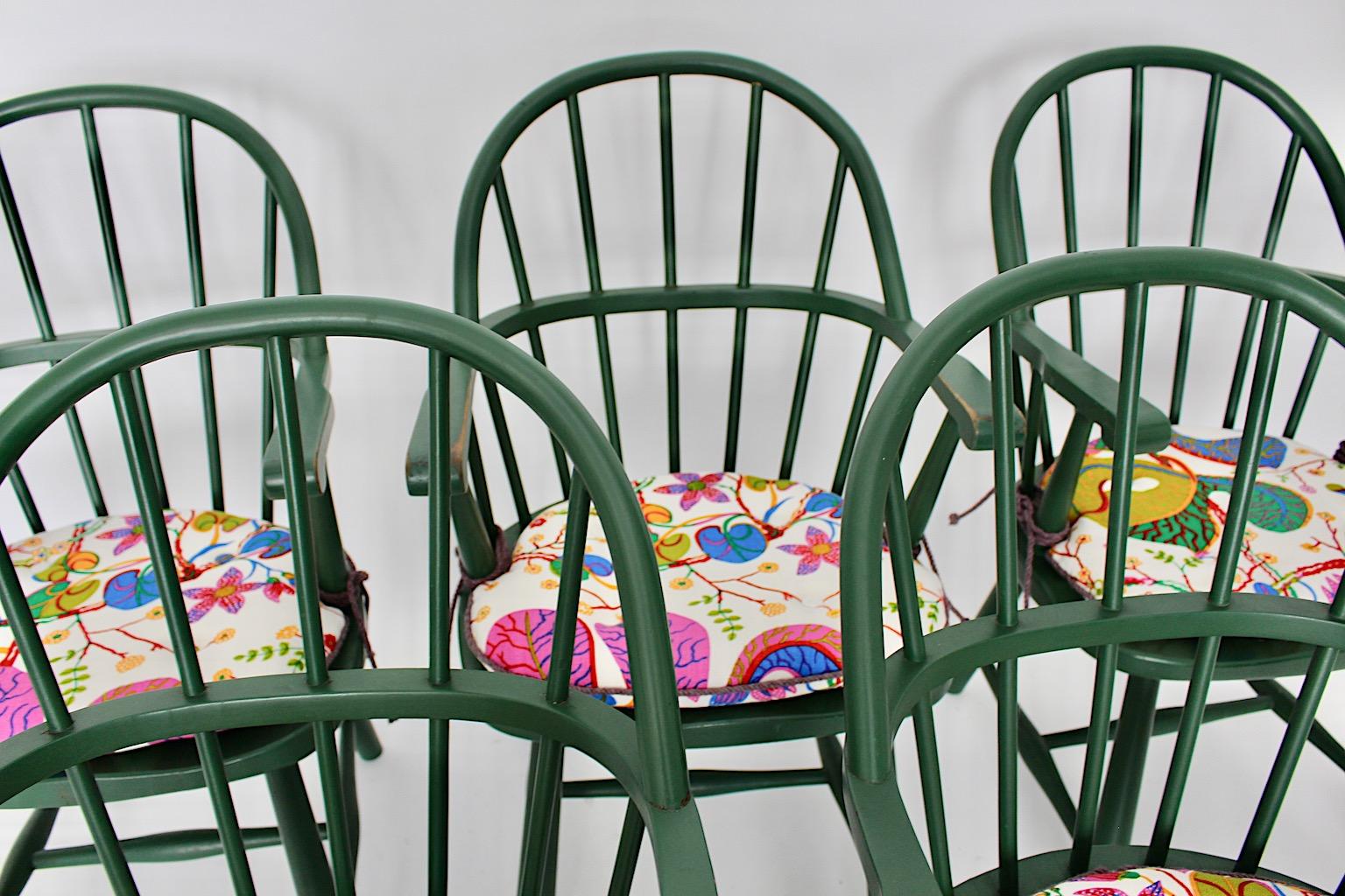 Art Deco Five Green Josef Frank Beech Vintage Dining Room Chairs Vienna c 1925 For Sale 1