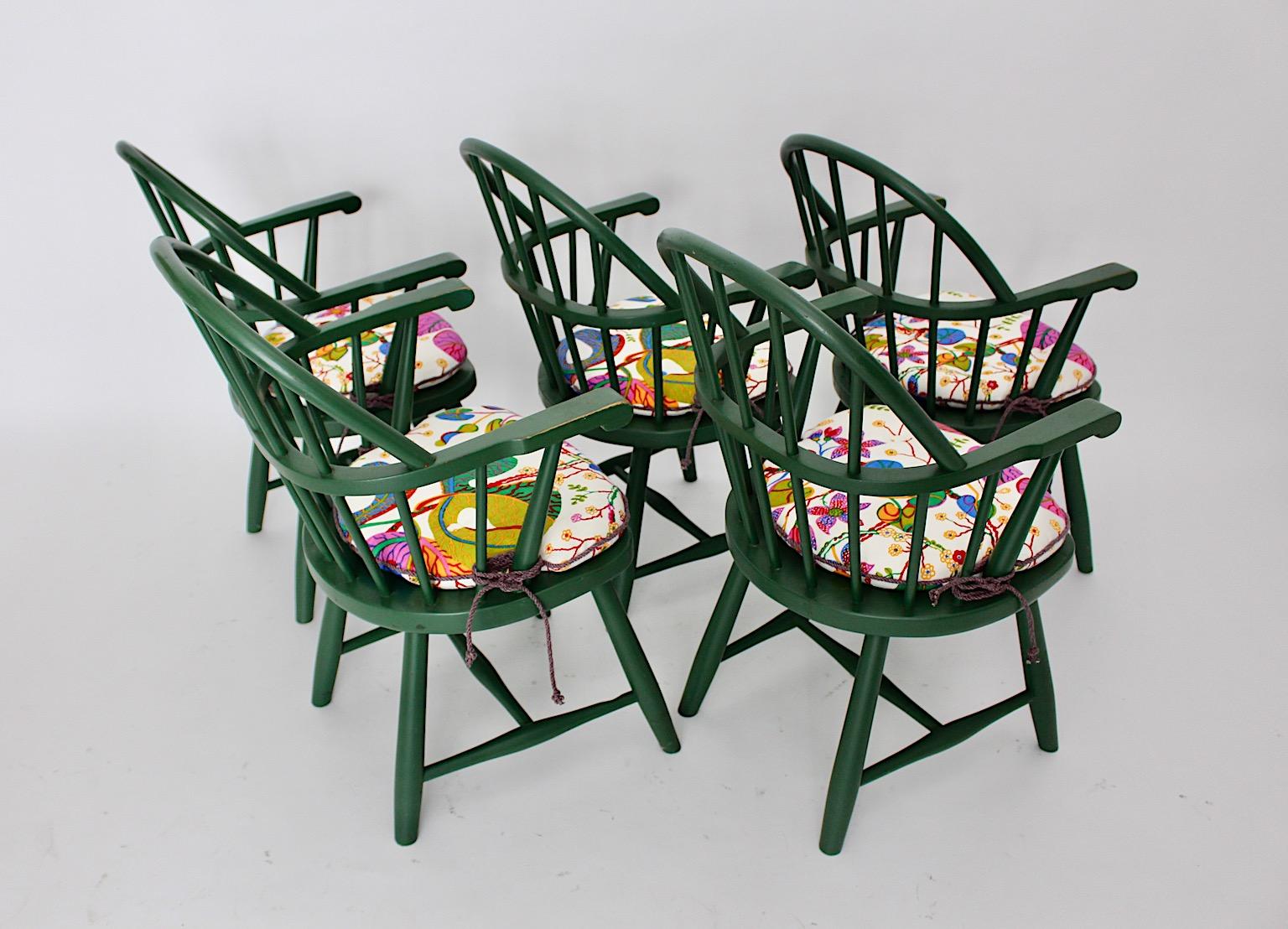 Art Deco Five Green Josef Frank Beech Vintage Dining Room Chairs Vienna c 1925 For Sale 2