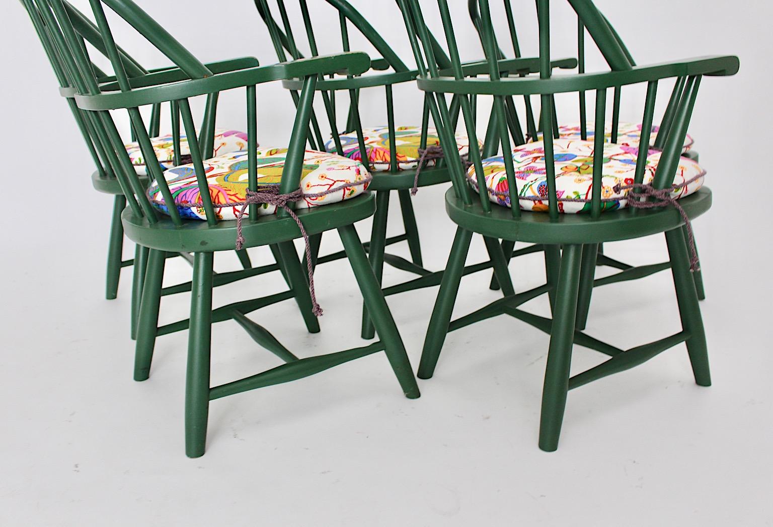 Art Deco Five Green Josef Frank Beech Vintage Dining Room Chairs Vienna c 1925 For Sale 3