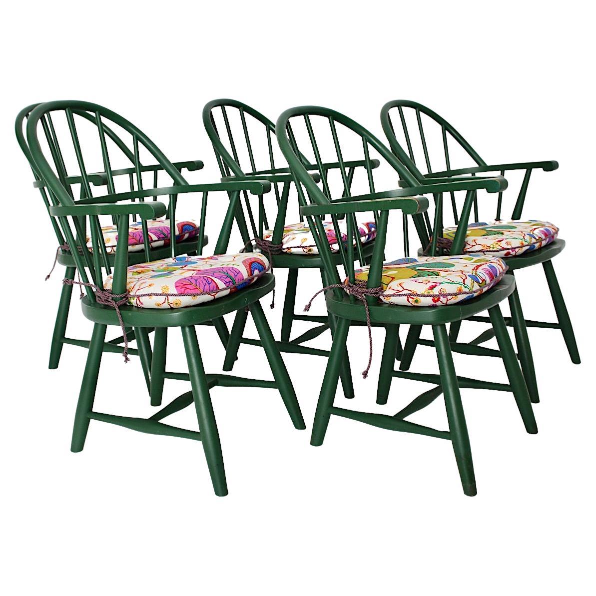 Art Deco Five Green Josef Frank Beech Vintage Dining Room Chairs Vienna c 1925 For Sale