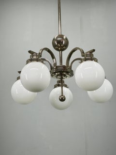 Lampadario Art Déco a cinque luci cromato, Cecoslovacchia, anni ’30