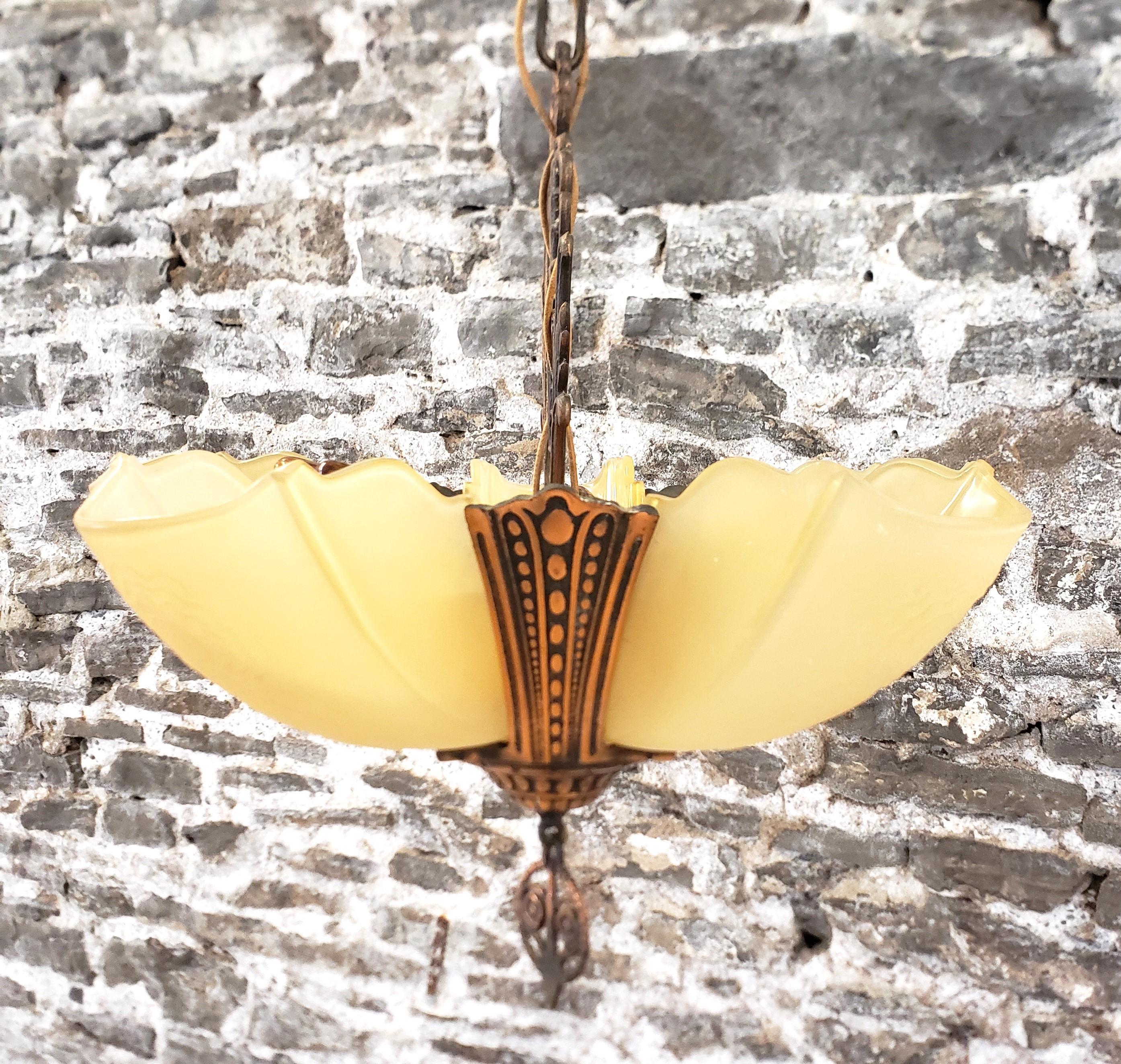 Art Deco Five Light Slip Shade Chandelier Ceiling Fixture by Crown Lighting Co. In Good Condition For Sale In Hamilton, Ontario