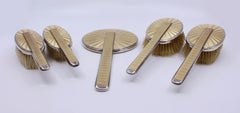 Art Deco Five Piece Silver and Enamel Brush Set