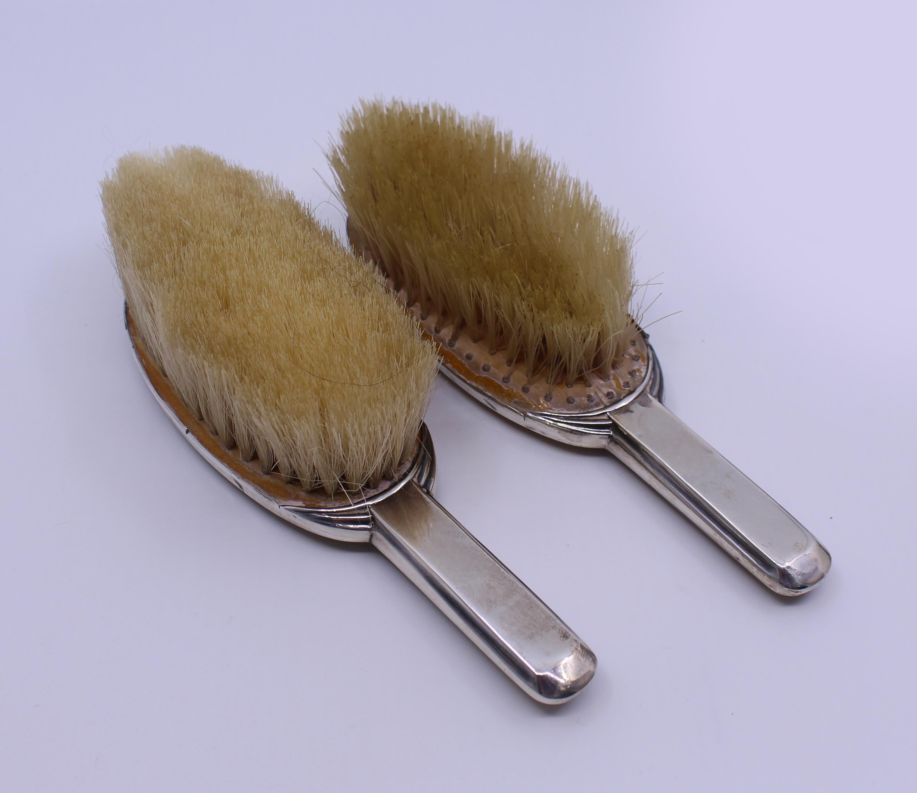 20th Century Art Deco Five Piece Silver and Enamel Brush Set For Sale