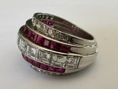 Art Deco Five Row Ruby and Diamond Band Ring