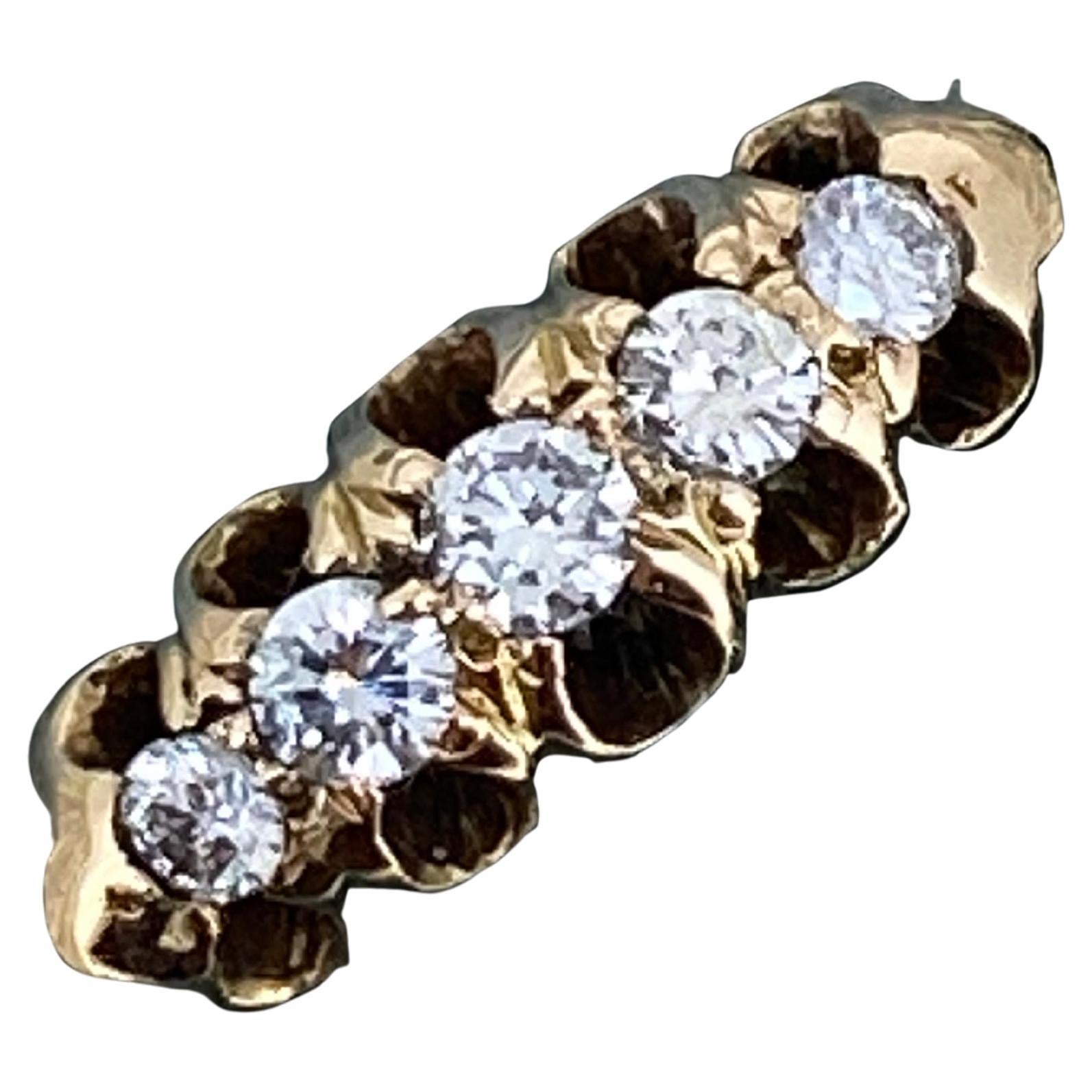 Anello Art-Deco a cinque pietre con diamante (0,25 carati) in oro 15 carati firmato e con marchio di garanzia in vendita