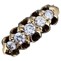 Art-Deco Five-Stone Diamond (0.25ct) 15K Gold Half-Hoop Ring Signed & Hallmarked