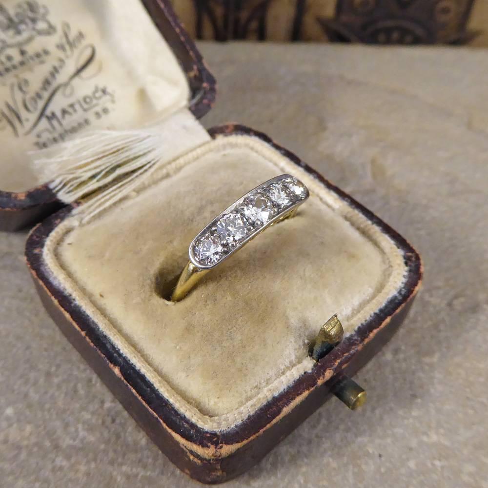 Art Deco Five-Stone Diamond 18 Carat and Platinum Ring 3