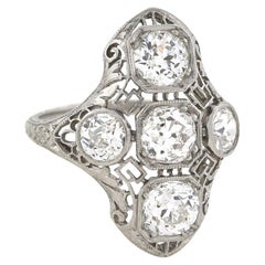Art Deco Five-Stone Diamond Filigree Ring 2.63 Total Carat Art Deco Five-Stone Diamond Filigree Ring 2.63 Total Carat
