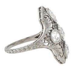 Art Deco Five-Stone Diamond Filigree Ring 2.63 Total Carat