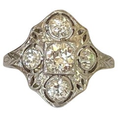 Art Deco Five Stone Diamond Navette Dinner Ring