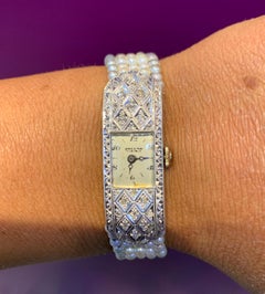 Art Deco Five Strand Pearl & Diamond Watch