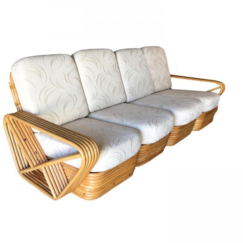 American Restored Vintage 1940's Five-Strand Square Pretzel Four-Seat Sectional Sofa For Sale