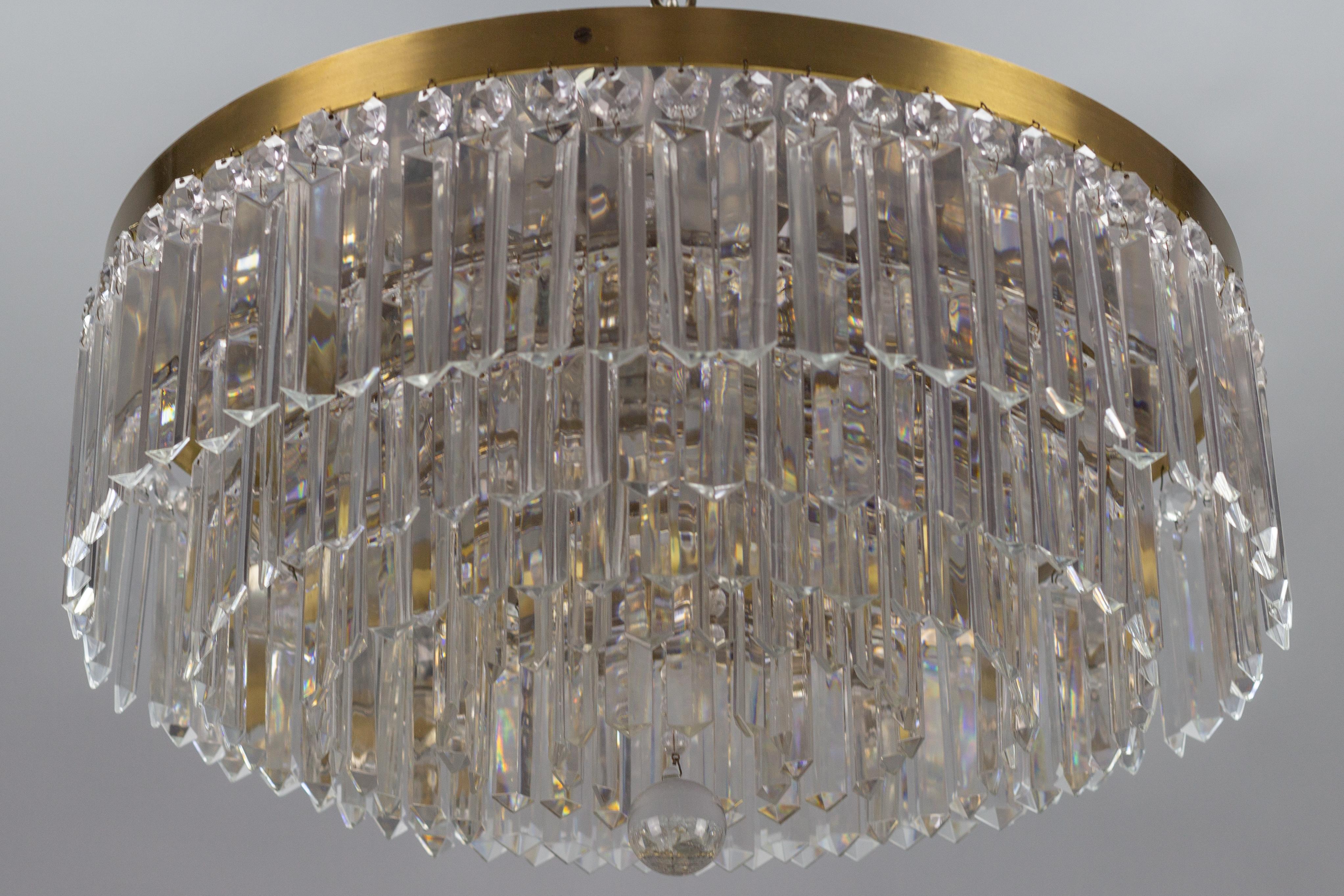 Art Deco Five-Tiered Six-Light Crystal and Brass Flush Mount Chandelier 4