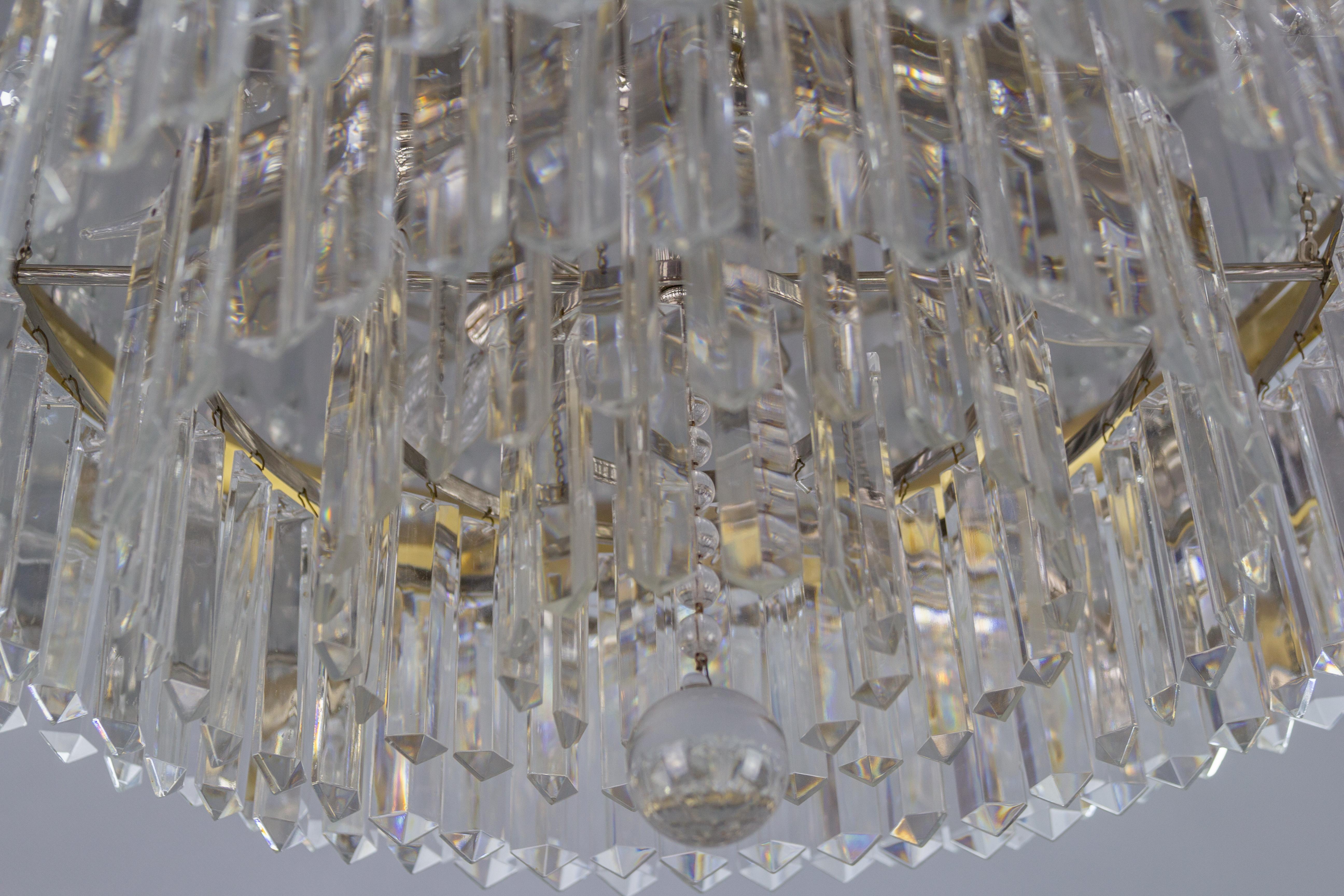 Art Deco Five-Tiered Six-Light Crystal and Brass Flush Mount Chandelier 5