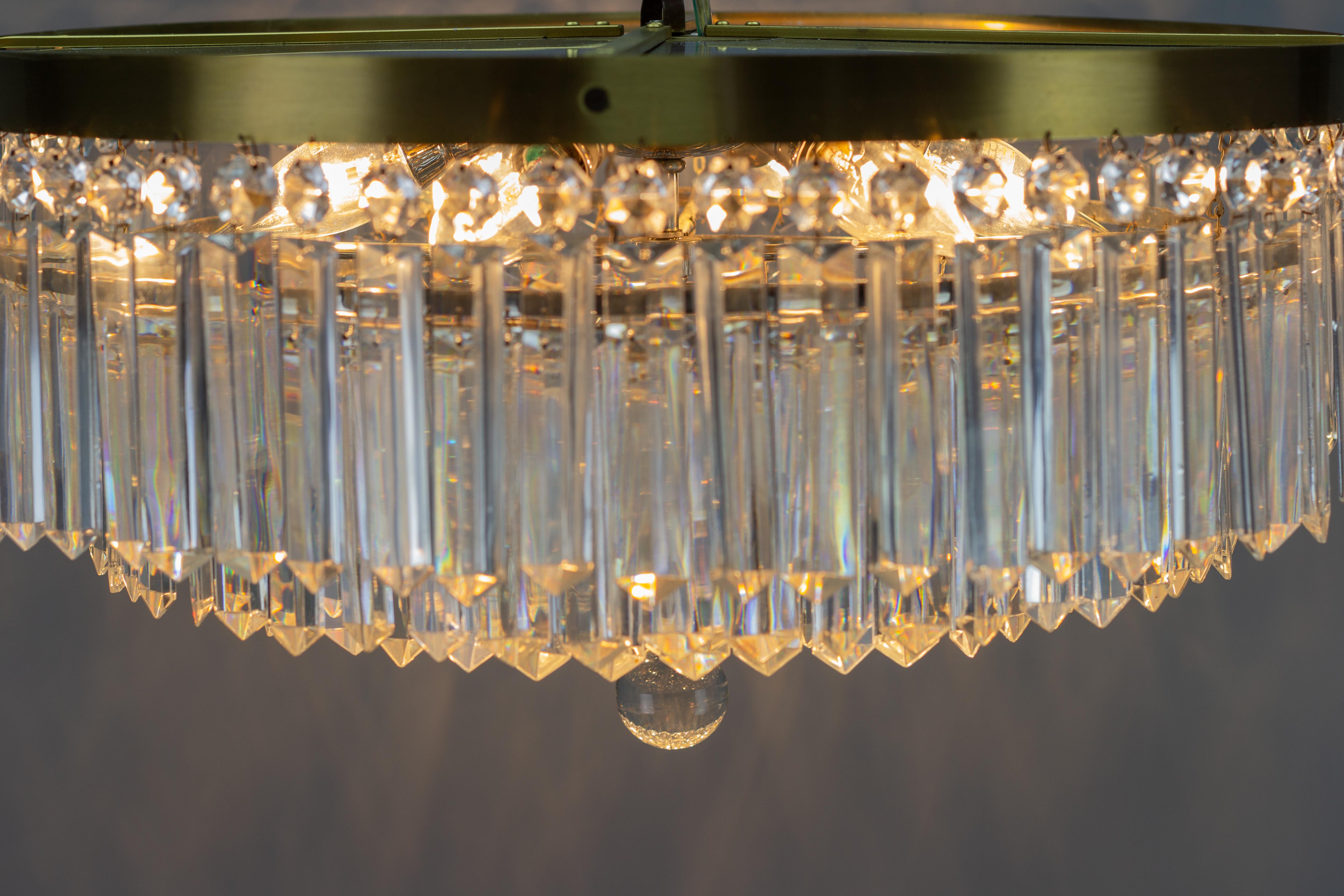 Art Deco Five-Tiered Six-Light Crystal and Brass Flush Mount Chandelier 10