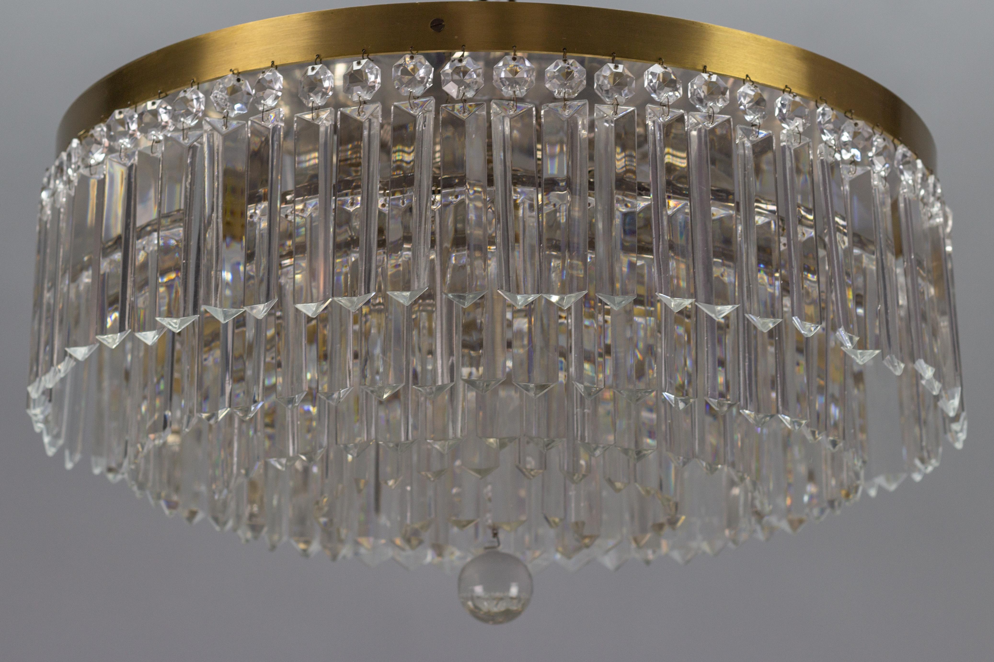 Art Deco Five-Tiered Six-Light Crystal and Brass Flush Mount Chandelier 2
