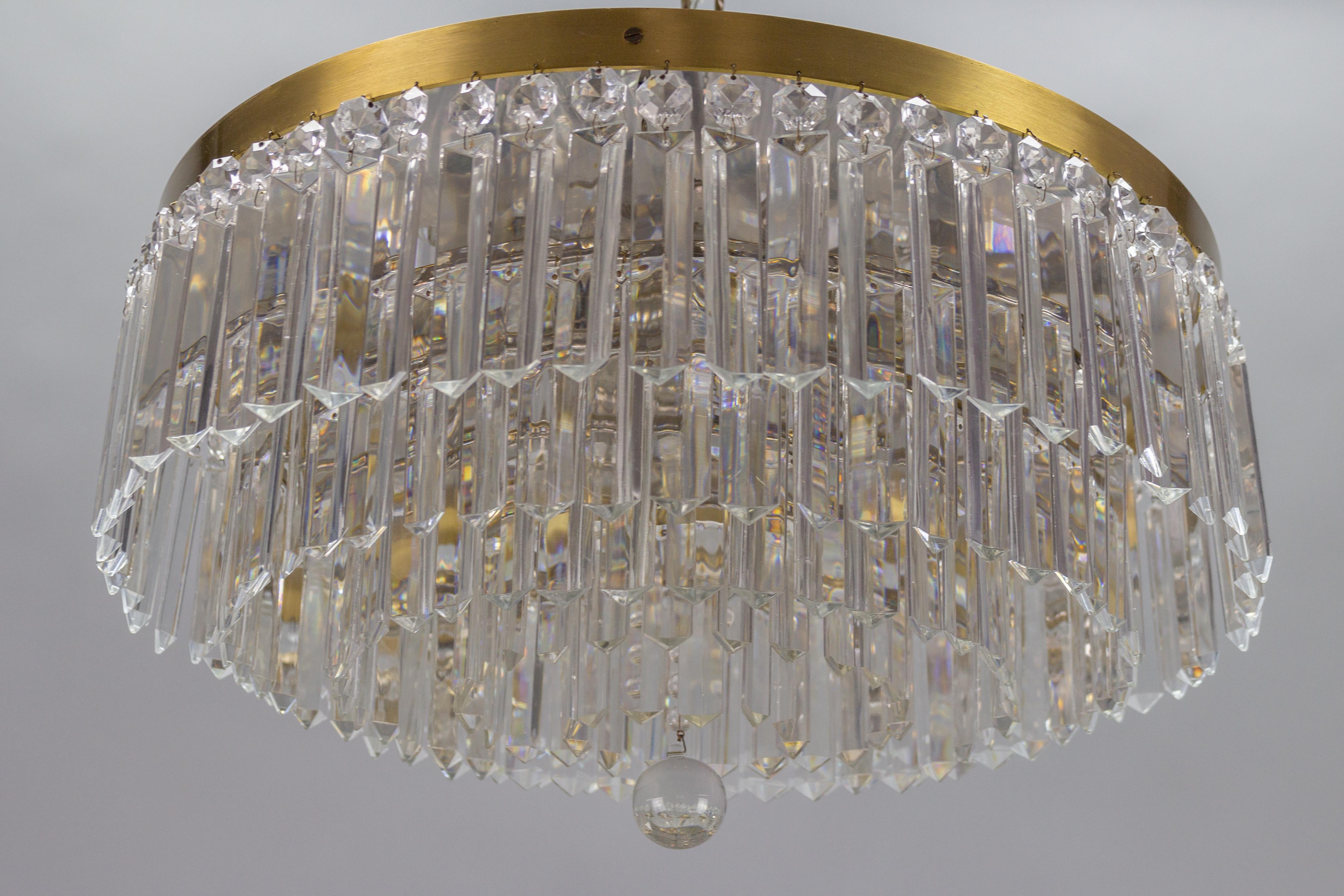 Art Deco Five-Tiered Six-Light Crystal and Brass Flush Mount Chandelier 3