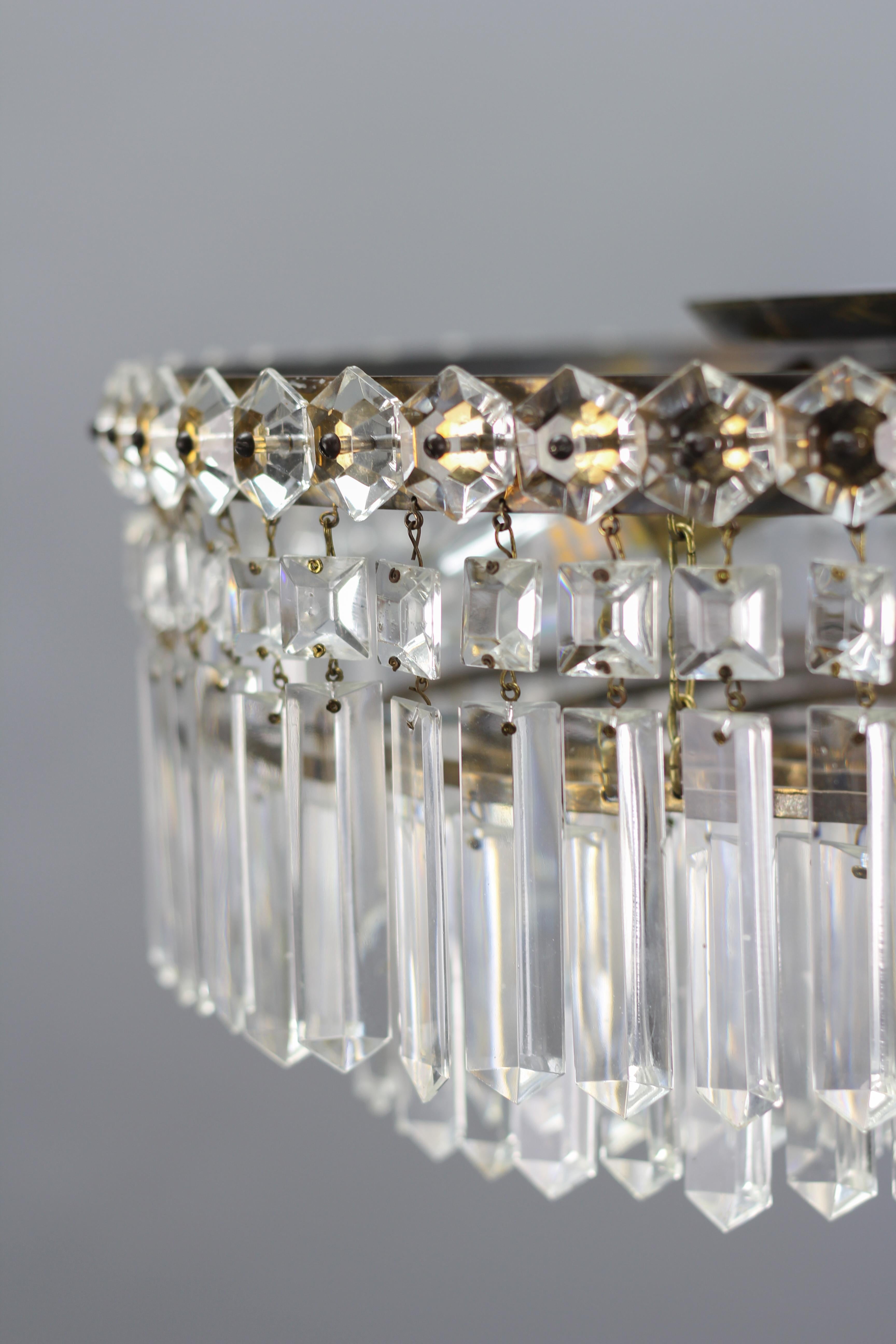 Art Deco Style Five-Tiered Three-Light Crystal Glass and Brass Chandelier For Sale 5
