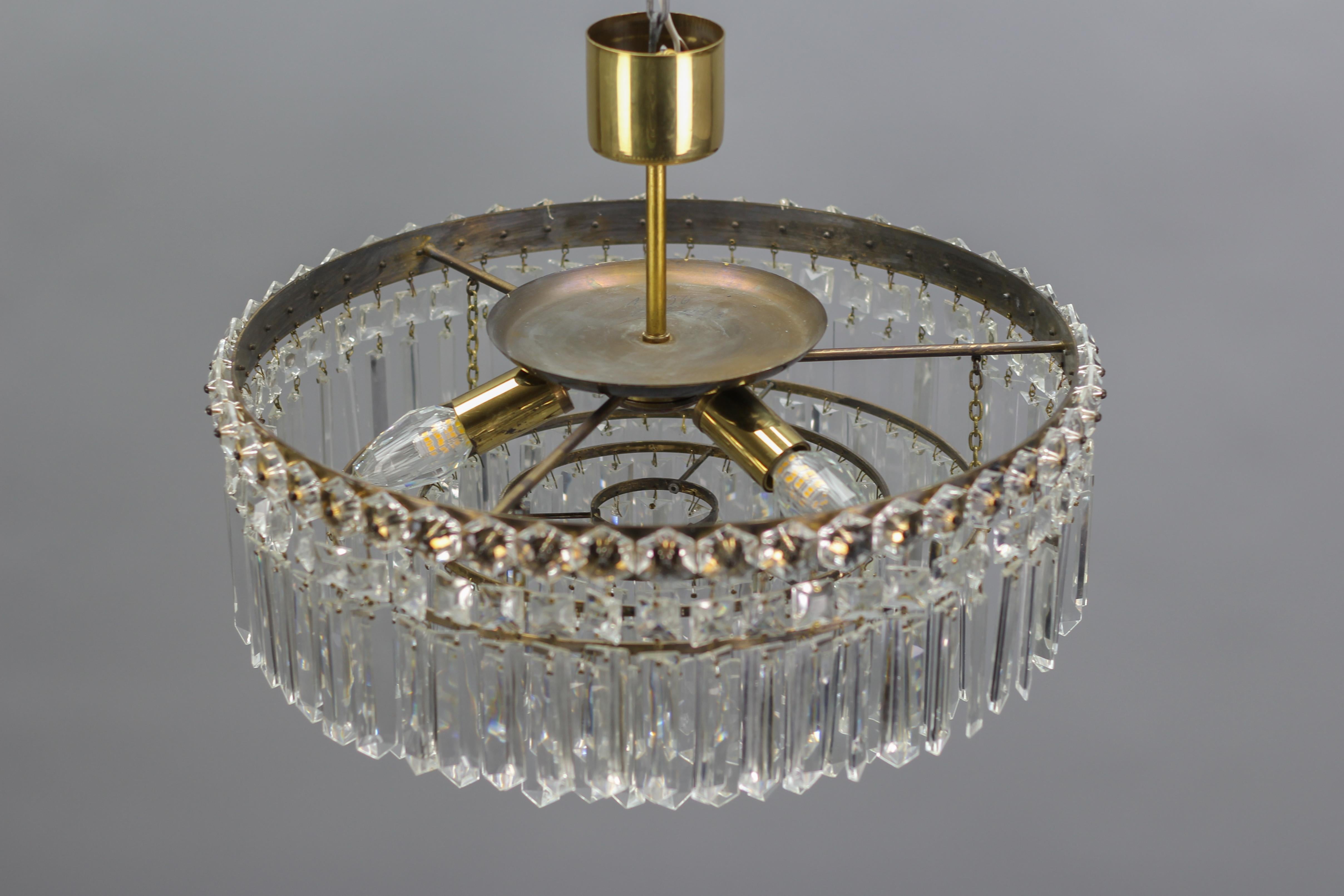 Art Deco Style Five-Tiered Three-Light Crystal Glass and Brass Chandelier For Sale 8