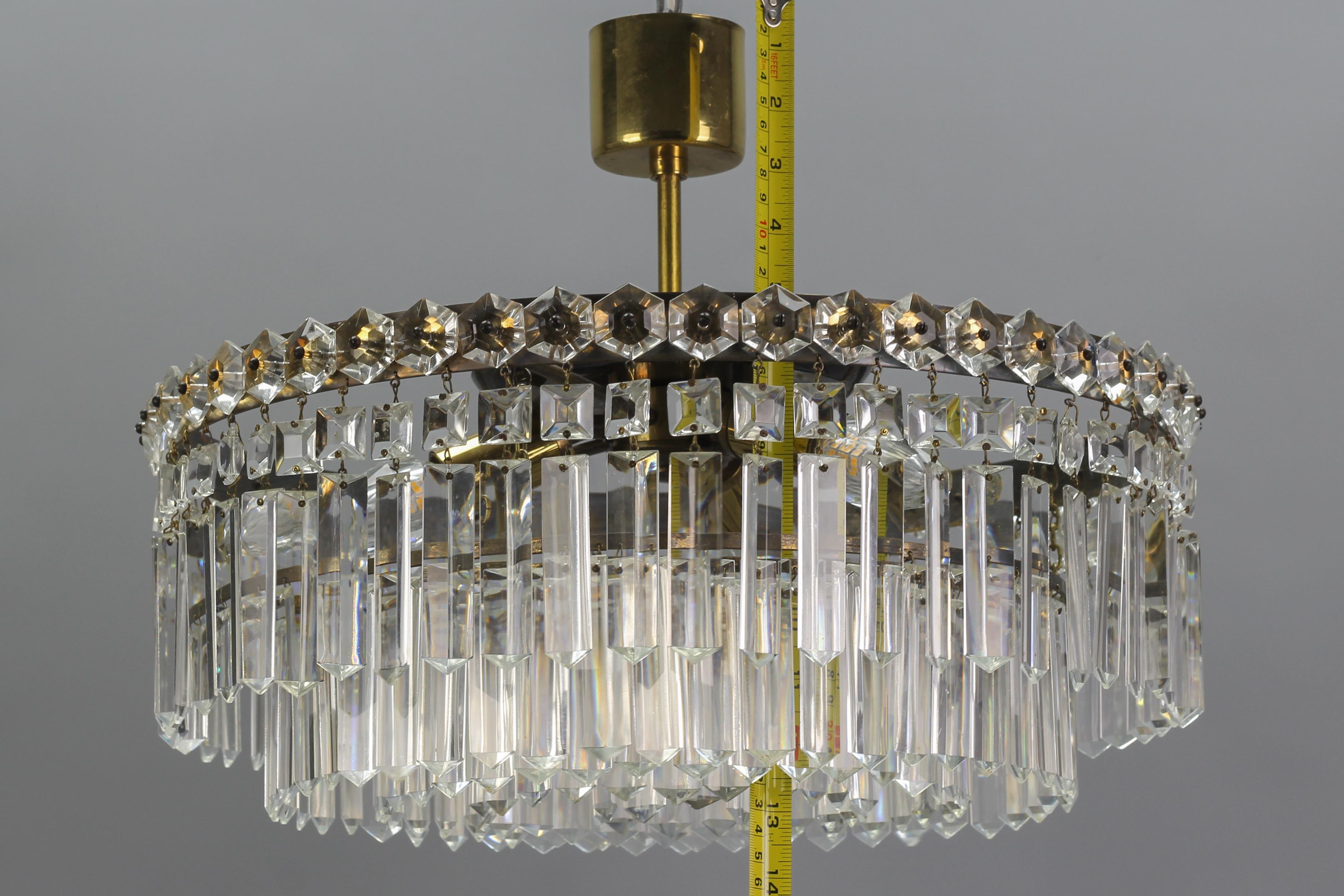 Art Deco Style Five-Tiered Three-Light Crystal Glass and Brass Chandelier For Sale 11