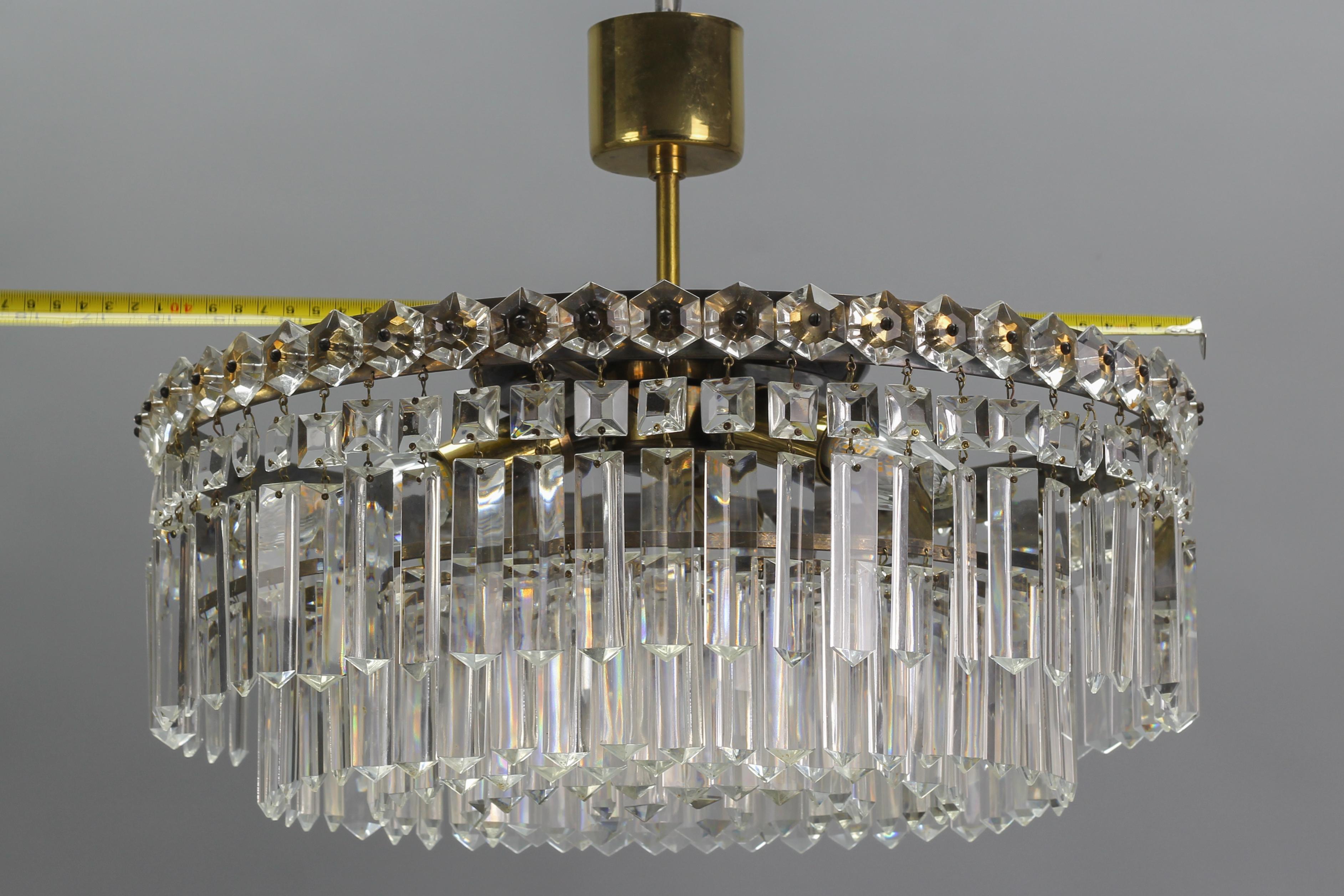 Art Deco Style Five-Tiered Three-Light Crystal Glass and Brass Chandelier For Sale 12