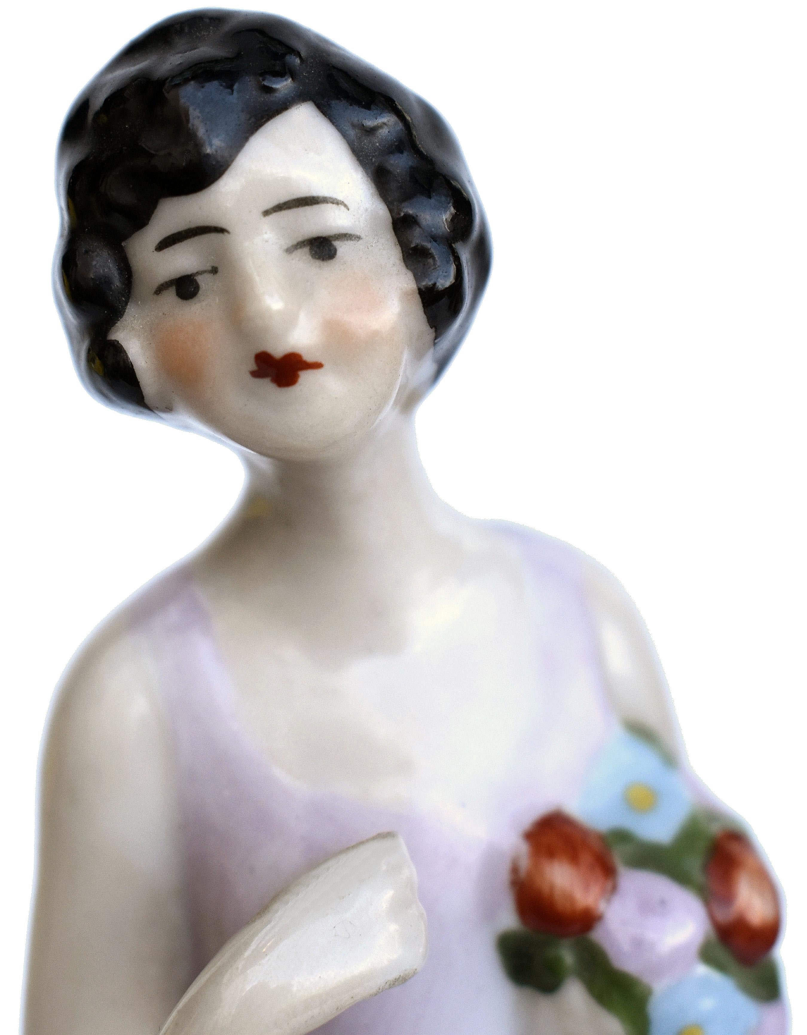 Art Deco Flapper Girl Porcelain Hatpin Holder, c1930 3