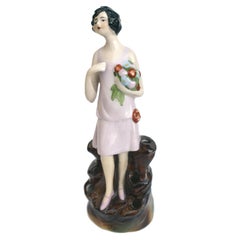 Art Deco Flapper Girl Porcelain Hatpin Holder, c1930