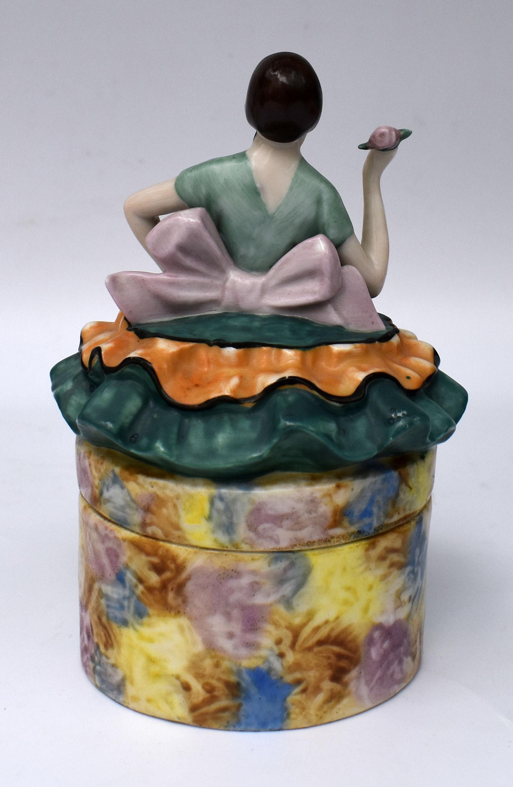 European Art Deco Flapper Girl Powder Box, c1930's For Sale