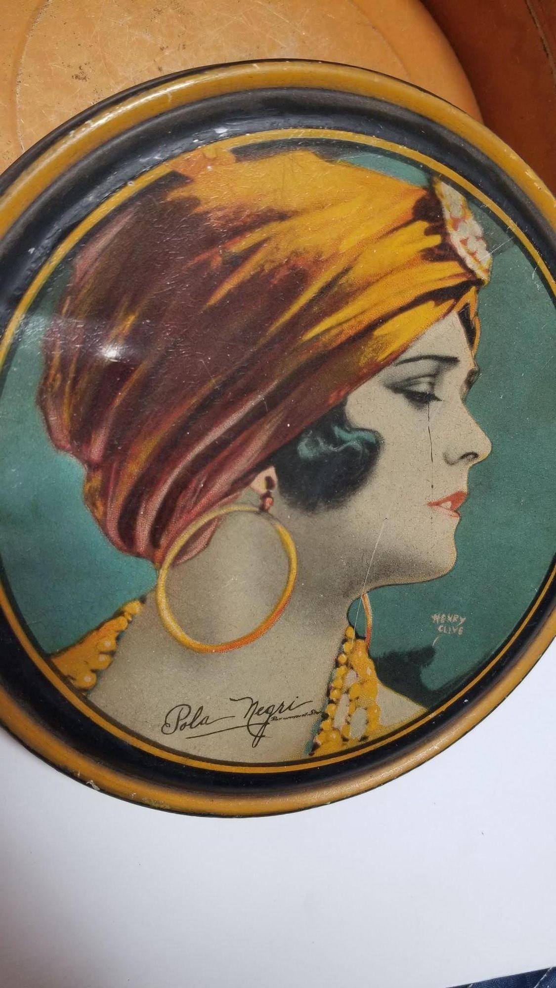 Early 20th Century Art Deco Flapper Pola Negri by Henry Clive Beauty Tin Box