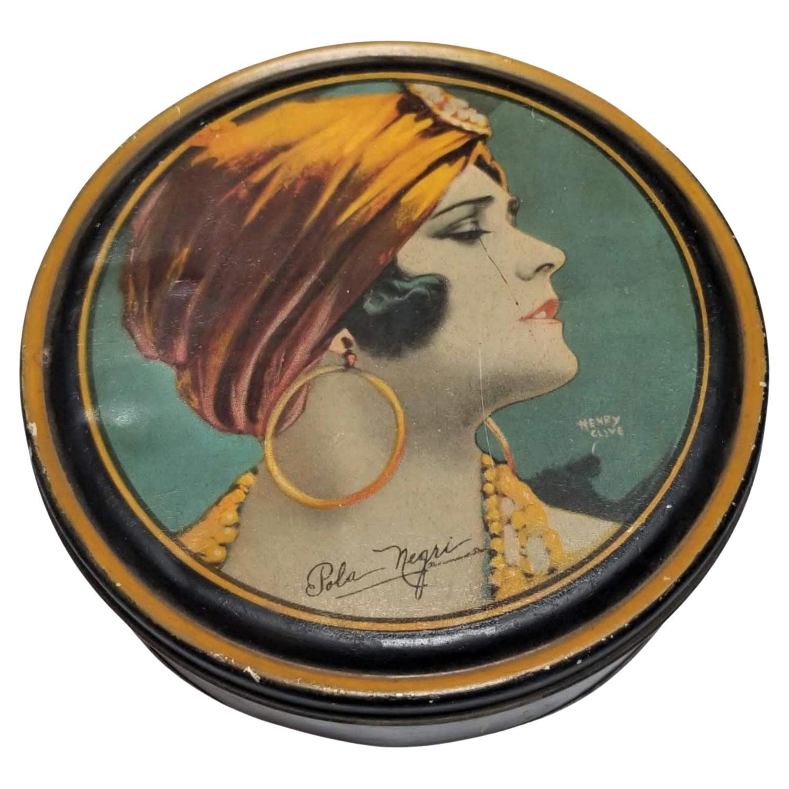 Art Deco Flapper Pola Negri by Henry Clive Beauty Tin Box