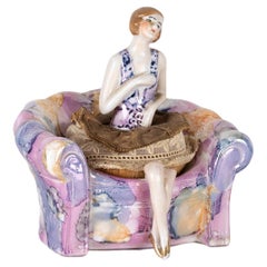 Polvera de porcelana Art Decó Flapper, Alemania, años 20